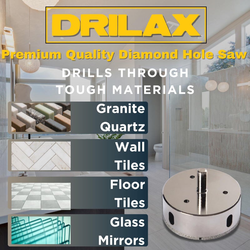 Drilax 2-1/2 Inch Diamond Hole Saw | 1-1/8" Depth of Cut | for Ceramic, Porcelain Tile, Glass & Stone | Perfect for Faucet, Drain, Shower Holes - Image 5